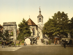 The roman arch and the church, Aix, France