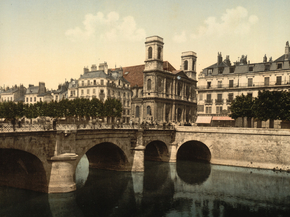 The swing bridge and Madeleine church, Besancon, France