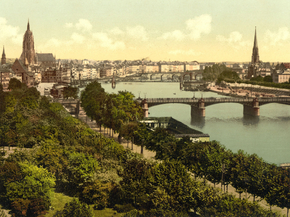 General view, the river and warehouses, Frankfort on Main, Germany