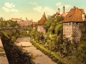 Part of wall with castle, Nuremberg, Bavaria, Germany