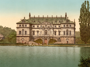 The palace and the pond in the Grand Garden, Altstadt, Dresden, Saxony, Germany