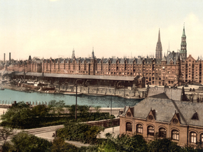 Warehouses at docks, Hamburg, Germany