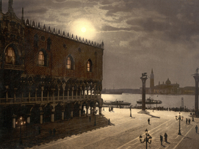 Piazzetta and San Georgio by moonlight, Venice, Italy