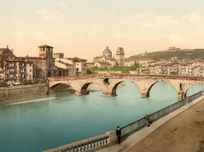 Stone bridge and San Giorgia, Verona, Italy
