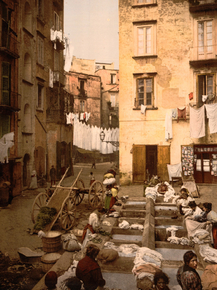 Street with washerwomen, Naples, Italy