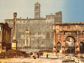 Temple of Saturn and Triumphal Arch of Septimus Severus, Rome, Italy Temple of Saturn and Triumphal Arch of Septimus Severus, Rome, Italy