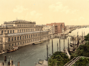 The bourse and harbor, Konigsberg, East Prussia, Germany