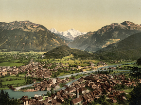 Interlaken, from the Heimwehfluh, towards the Harder, Bernese Oberland, Switzerland