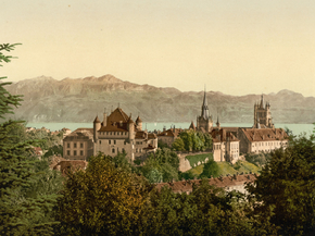 Lausanne, general view, with Savoy Alps, Geneva Lake, Switzerland