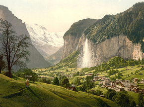 Lauterbrunnen Valley with Staubbach, Bernese Oberland, Switzerland