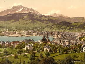 Pilatus and Lucerne, seen from Drei Linden, Lucerne, Switzerland