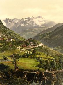 Stalden, railway station and hotel, Valais, Alps of, Switzerland