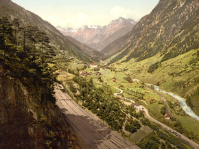 Wassen, view of the Three Tracks, St. Gotthard Railway, Switzerland