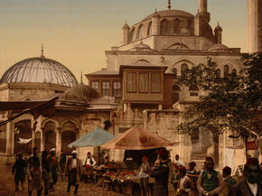 Mosque and street, Scutari, Constantinople, Turkey