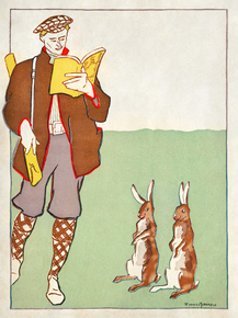 Edward Penfield - Man reading a book with Hares | Эдвард Пенфилд