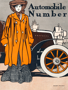 Edward Penfield - Woman and a vintage car | Эдвард Пенфилд