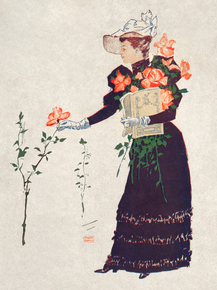 Edward Penfield - Woman picking up flowers | Эдвард Пенфилд