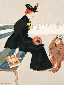 Edward Penfield - Woman sitting on a bench | Эдвард Пенфилд