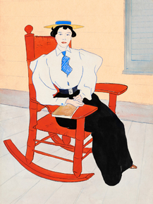 Edward Penfield - Young Woman Seated in Red Rocking Chair | Эдвард Пенфилд