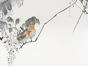 Ватанабэ Сэйтей - Two sparrows perched on a branch