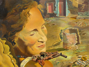 Salvador Dali | Сальвадор Дали - Портрет Галы с двумя ребрышками ягненка, удерживающими равновесие на ее плече (1933) 