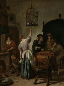 Jan Havickszoon Steen | Ян Стен - Интерьер с женщиной, кормящей попугая