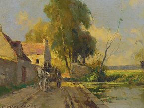 Edouard Leon Cortes | Эдуард Леон Кортес - Лошадь, везущая телегу вдоль пруда