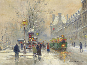 Edouard Leon Cortes | Эдуард Леон Кортес - Набережная Лувра зимой