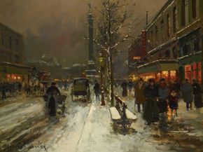Edouard Leon Cortes | Эдуард Леон Кортес - Площадь Бастилии, вечерний снег