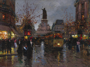 Edouard Leon Cortes | Эдуард Леон Кортес - Площадь Республики в сумерках
