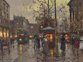 Edouard Leon Cortes | Эдуард Леон Кортес - Уличная сцена в Париже