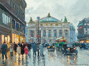 Edouard Leon Cortes | Эдуард Леон Кортес - Фигуры перед оперным театром в дождь