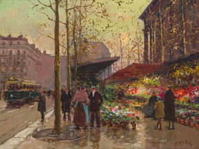 Edouard Leon Cortes | Эдуард Леон Кортес - Цветочный рынок у церкви Мадлен