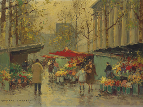 Edouard Leon Cortes | Эдуард Леон Кортес - Цветочный рынок у церкви Мадлен