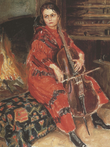 Axel Waldemar Gallen - Kirsti playing the cello, 1917 | Аксели Галлен-Каллела