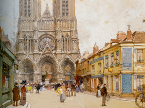 Eugene Galien-Laloue - La Cathedrale de Reims Gouache on paper