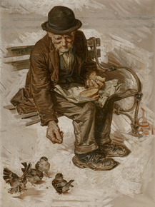 Joseph Leyendecker - Tramp Feeding the Birds | Джозеф Лейендекер
