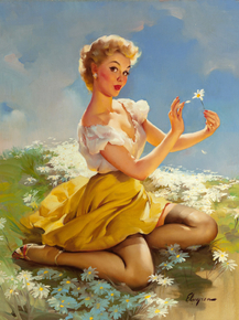 Gil Elvgren - Daisies Are Telling. Love Me, Love Me Not