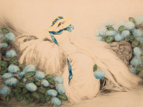 Louis Icart - Lady with Blue Flowers, 1935 | Луи Икар