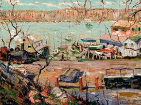 Bruno Liljefors - River Scene–Boats and Houses | Бруно Лильефорс
