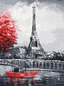Красная лодка на фоне Эйфелевой Башни