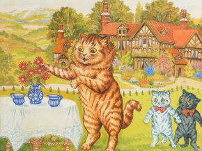 Louis William Wain - A tea party on the lawn | Луис Уильям Уэйн