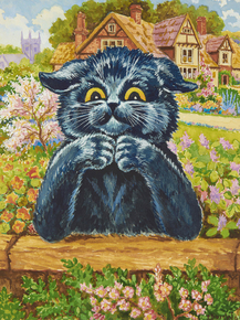 Louis William Wain - Black cat in a garden unframed | Луис Уильям Уэйн