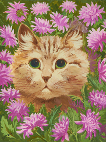 Louis William Wain - Cat amongst the flowers unframed | Луис Уильям Уэйн