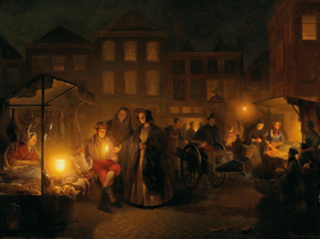 Petrus van Schendel | Петрус ван Шендель - Вечерняя торговля в Гааге