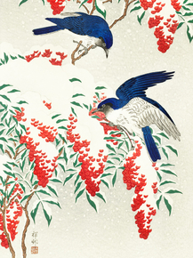 Косон Охара - Flycatchers on a nandina bush