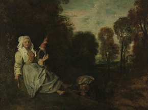 Antoine Watteau - Evening Landscape with Spinner | Антуан Ватто