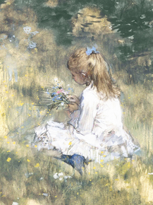 Jacob Maris - A Girl with Flowers on the Grass | Якоб Марис