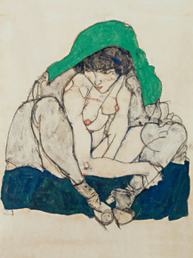 Egon Schiele - Crouching Woman with Green Headscarf | Эгон Шиле