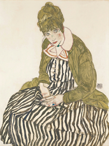 Egon Schiele - Edith with Striped Dress, Sitting | Эгон Шиле